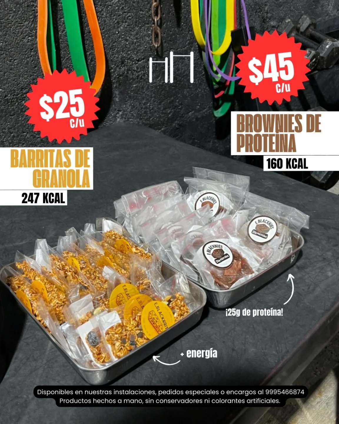 Snacks proteicos de E.V.C Calistenia: barritas de granola y brownies de proteína